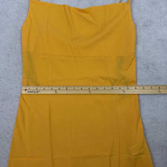 Forever 21 Mustard Yellow Cowl Slip Dress Small Satin Spaghetti Straps NWT - Picture 5 of 11